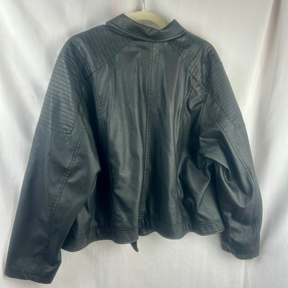 Bongo‎ Vegan Leather Moto Jacket Women Plus 3X Black Zipper Long Sleeves Pockets - Picture 6 of 7